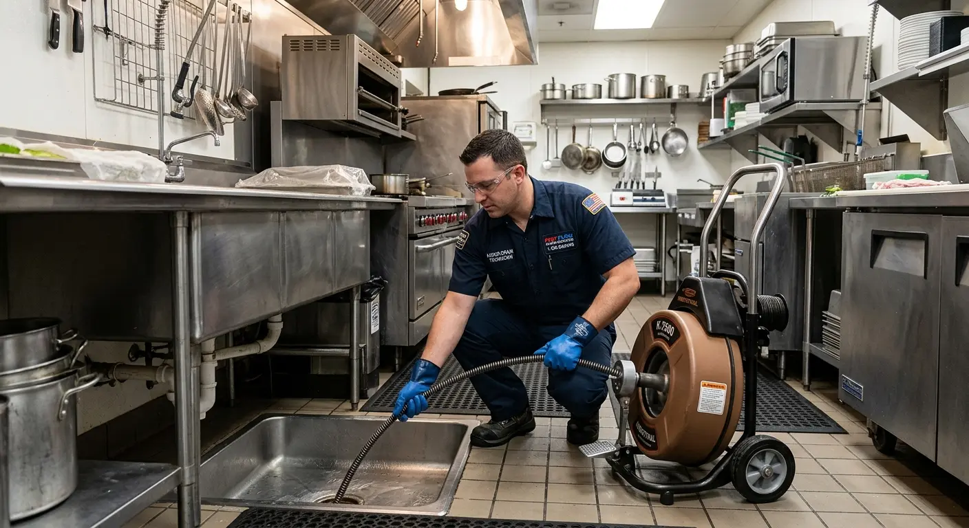 Commercial drain cleaning service in a restaurant kitchen in Hendersonville